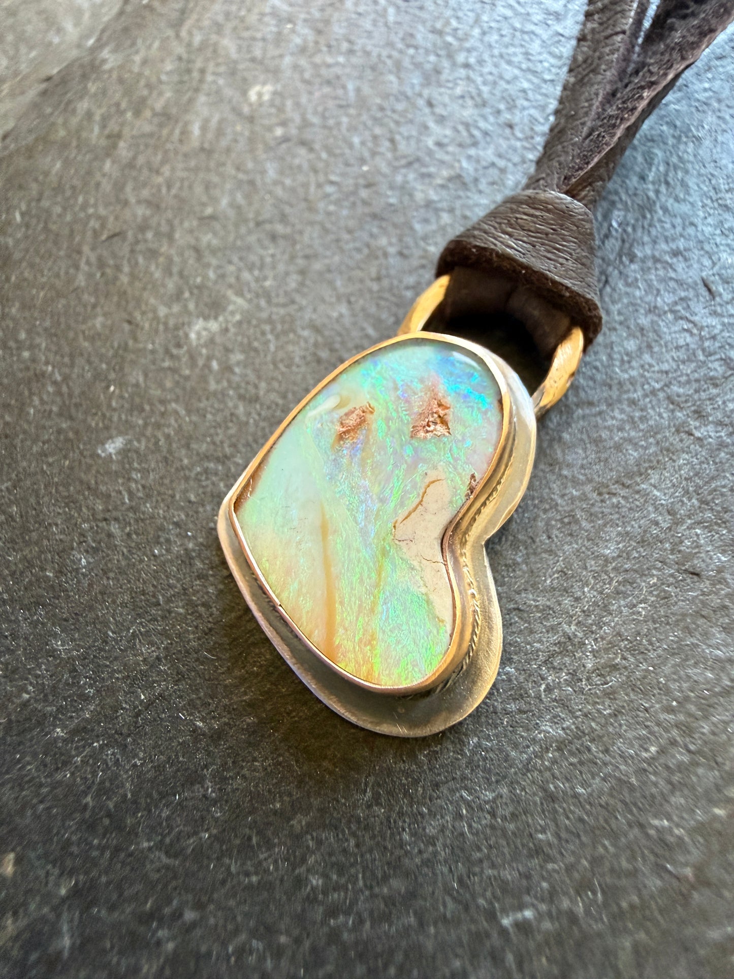 Opal Heart Leather Necklace