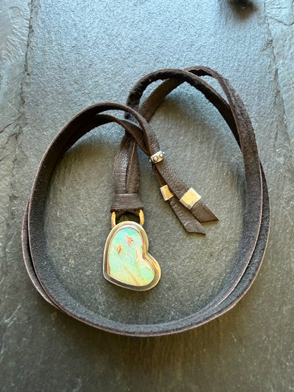 Opal Heart Leather Necklace