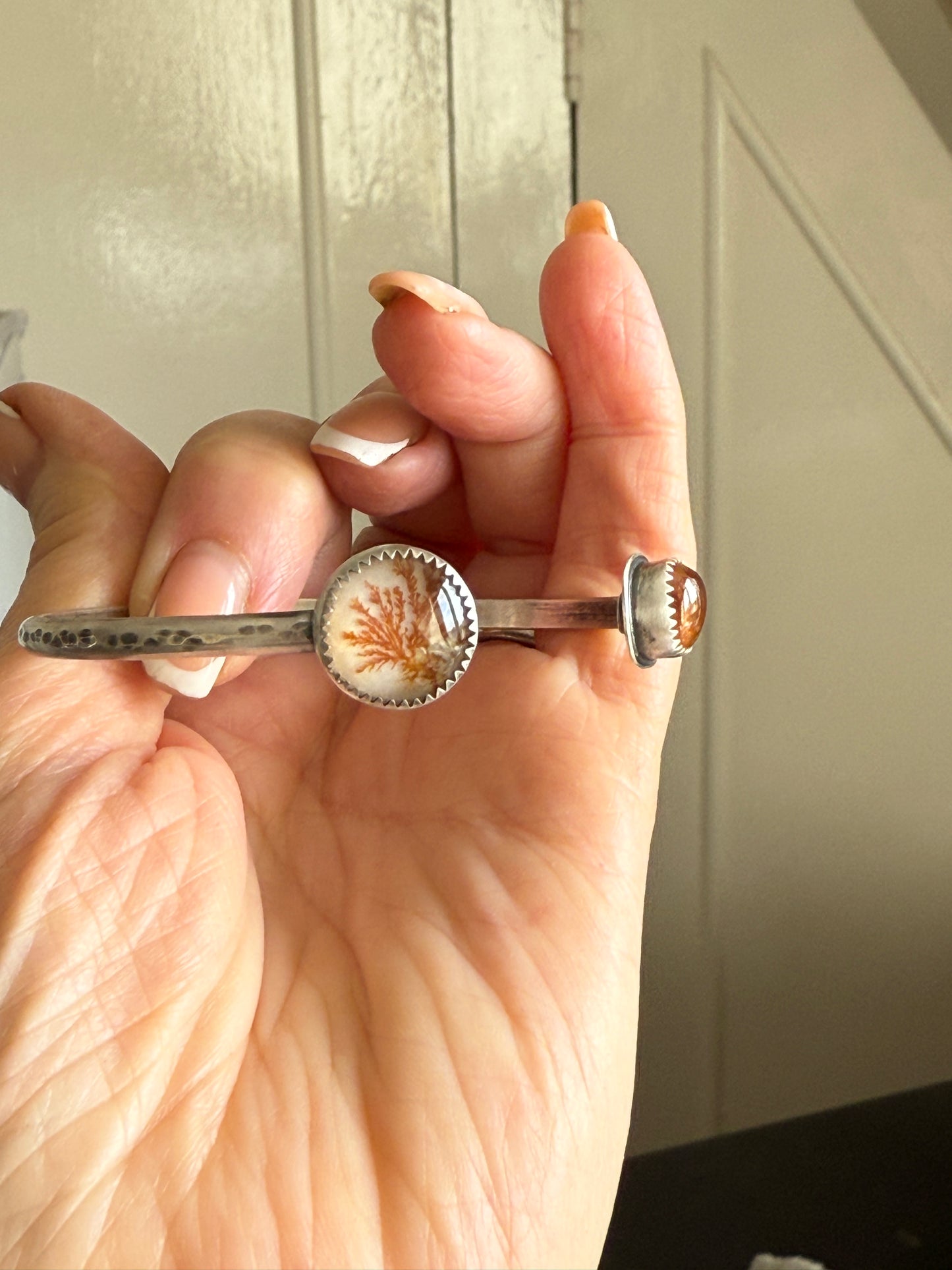 Agate and Garnet Open Cuff Bangle