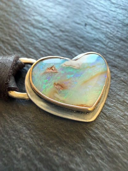 Opal Heart Leather Necklace