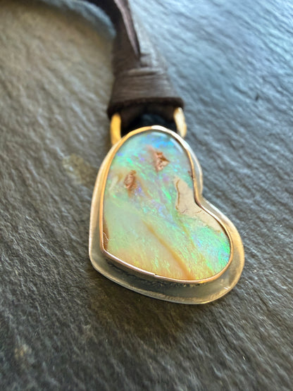 Opal Heart Leather Necklace