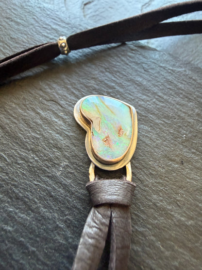 Opal Heart Leather Necklace