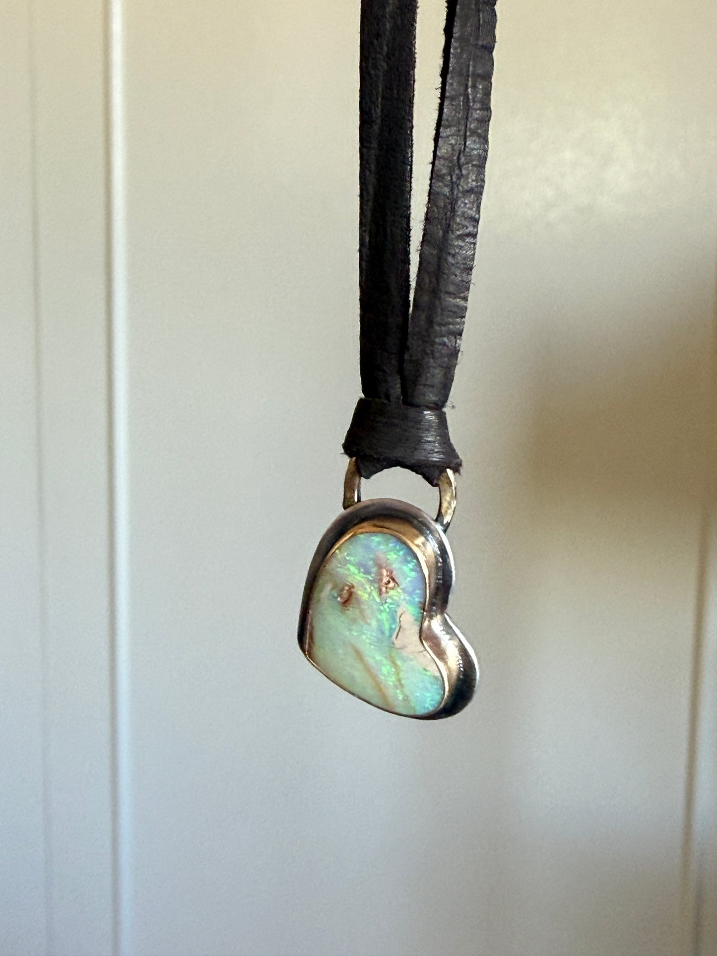 Opal Heart Leather Necklace
