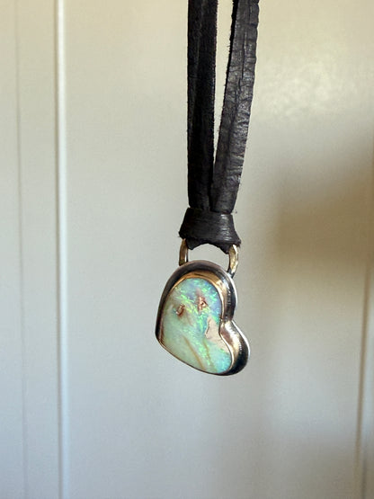 Opal Heart Leather Necklace