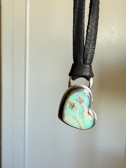 Opal Heart Leather Necklace