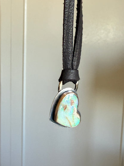 Opal Heart Leather Necklace