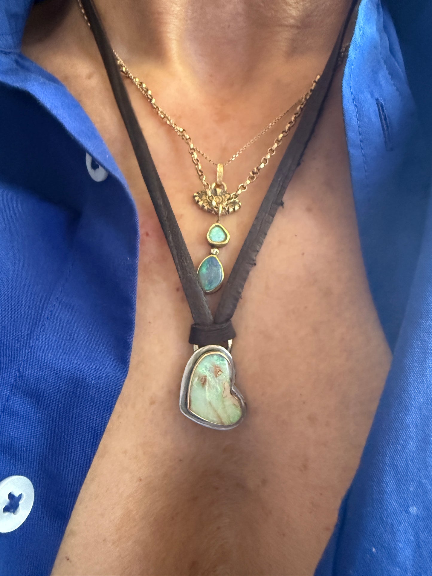 Opal Heart Leather Necklace