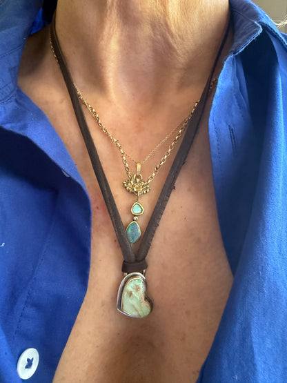 Opal Heart Leather Necklace
