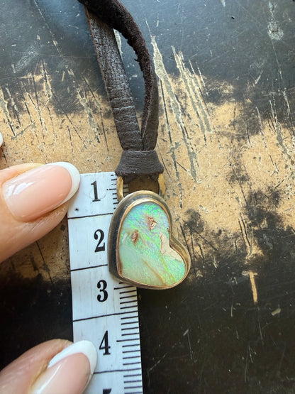 Opal Heart Leather Necklace