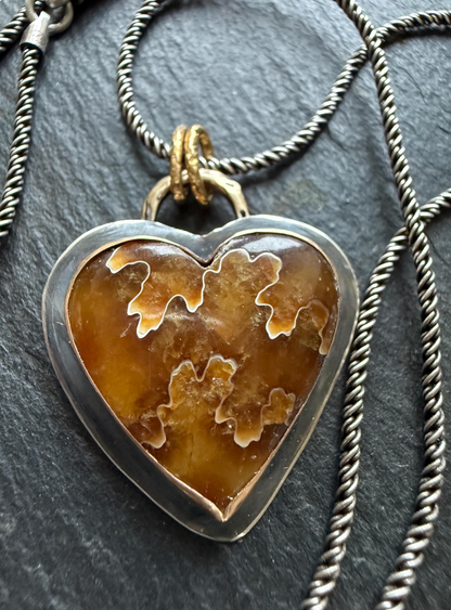 Heart ammonite fossilised stone necklace