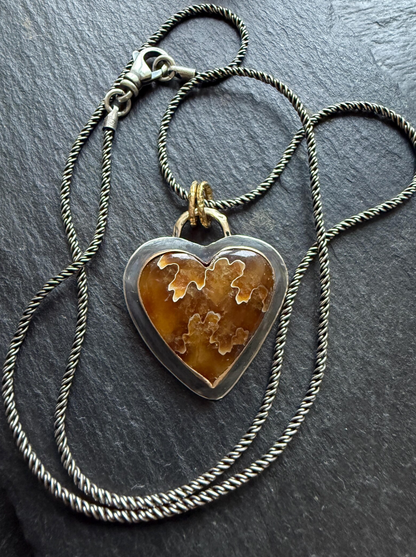 Heart ammonite fossilised stone necklace