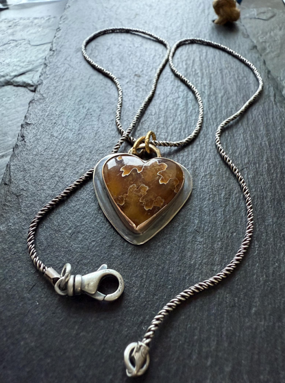 Heart ammonite fossilised stone necklace