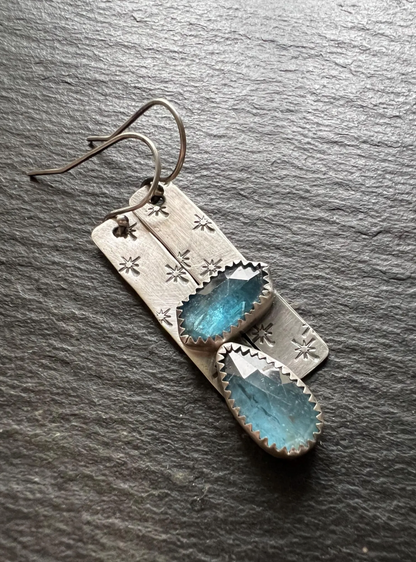 Mismatched dainty kyanite earrings, gemstone boho jewellery in sterling silver