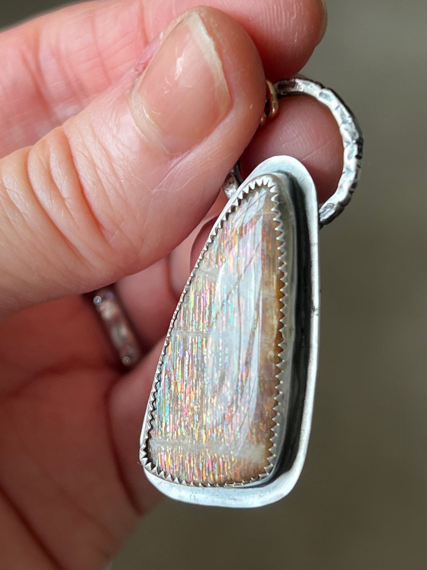 Meteor shower sunstone necklace, mixed metal jewelry, unique stone jewellery