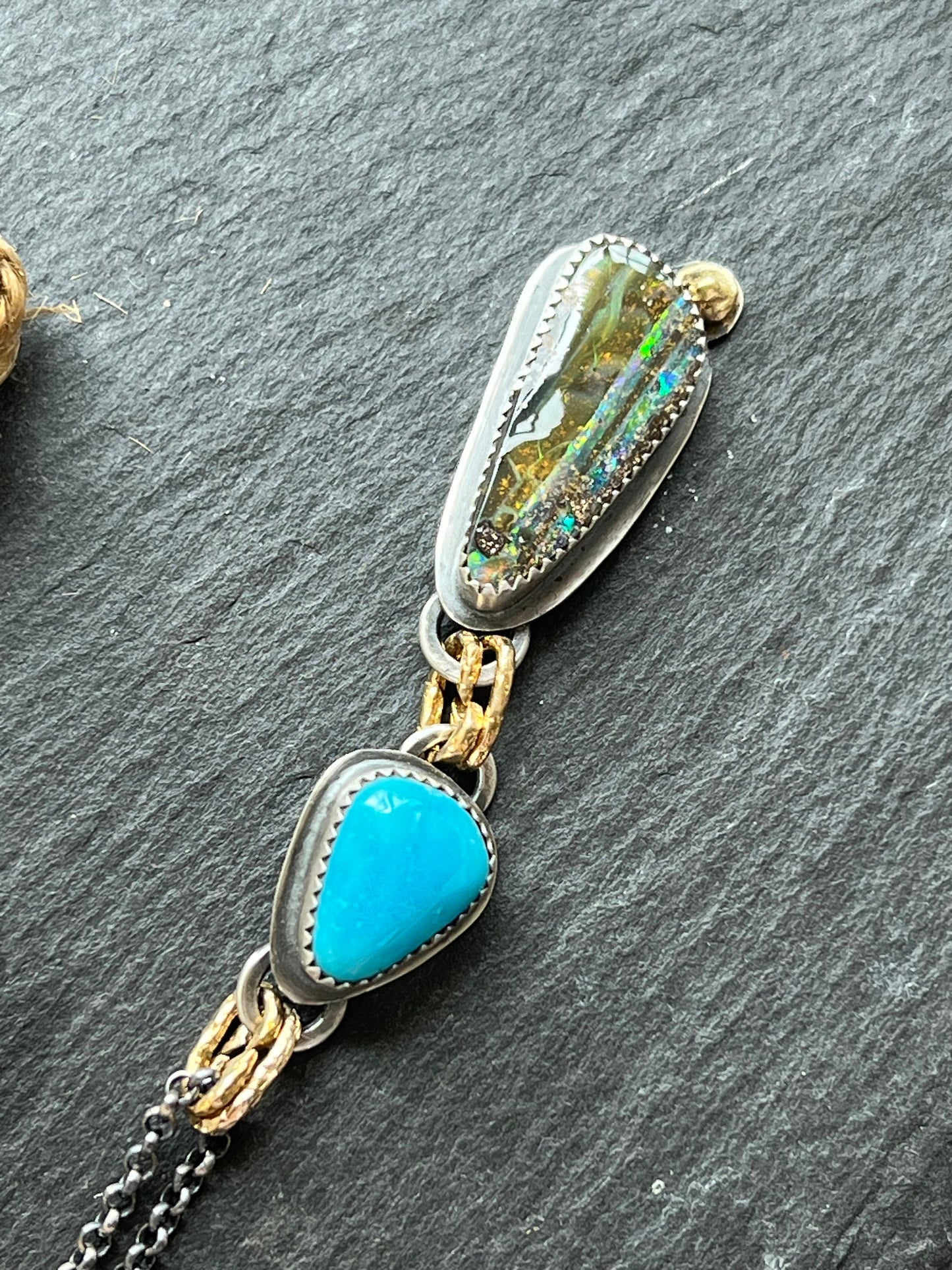 Australian boulder opal, Turquoise and colourful opal stone jewellery with sterling silver