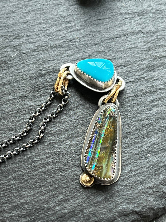 Australian boulder opal, Turquoise and colourful opal stone jewellery with sterling silver