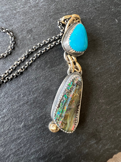 Australian boulder opal, Turquoise and colourful opal stone jewellery with sterling silver