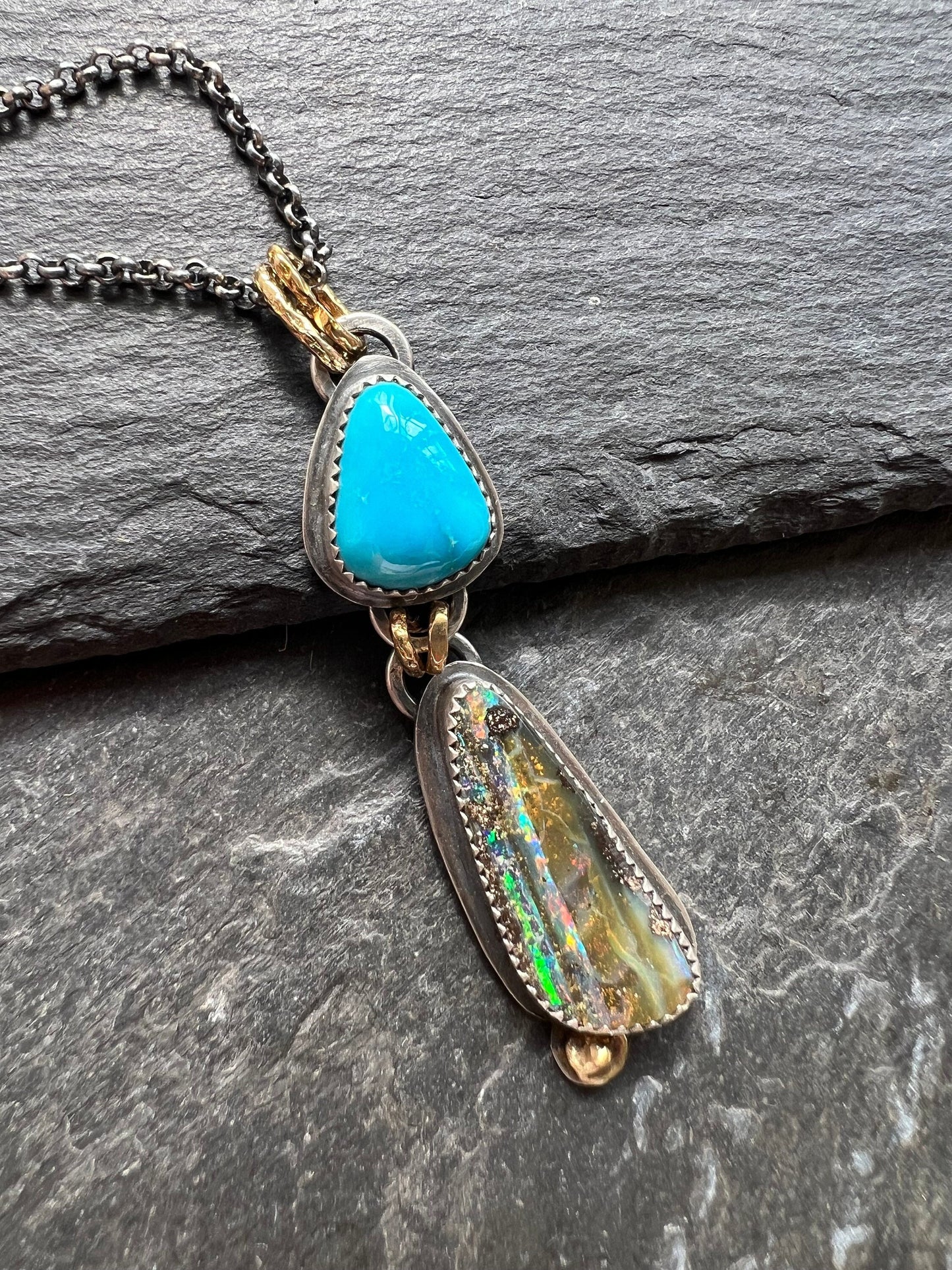 Australian boulder opal, Turquoise and colourful opal stone jewellery with sterling silver