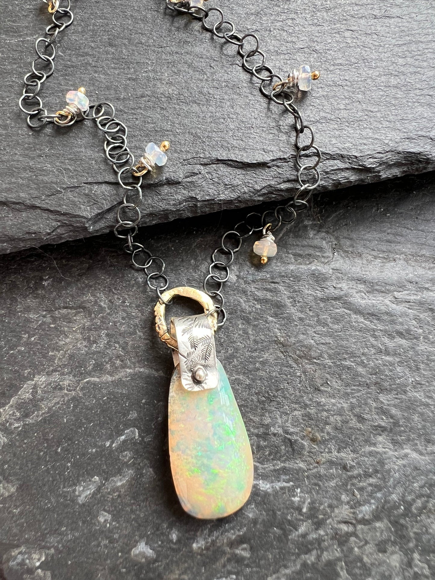 Australian Boulder Pipe Crystal opal necklace