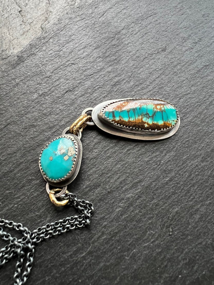 Turquoise necklace, rustic gemstone and mixed metal jewellery, bezel set necklace