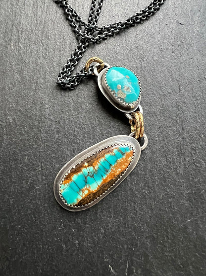 Turquoise necklace, rustic gemstone and mixed metal jewellery, bezel set necklace