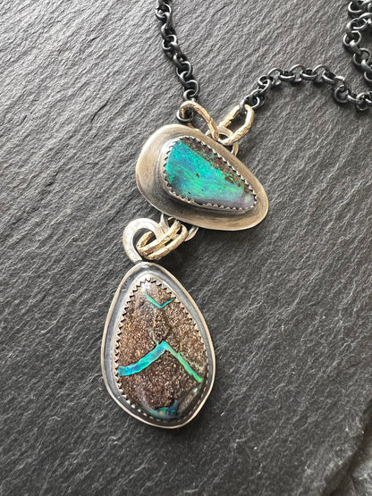 Double boulder opal necklace, sterling silver and opal layering necklace, December birthstone gift