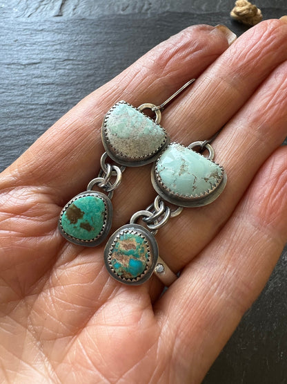 Mismatched turquoise earrings, bezel set earrings set in sterling silver, boho jewellery