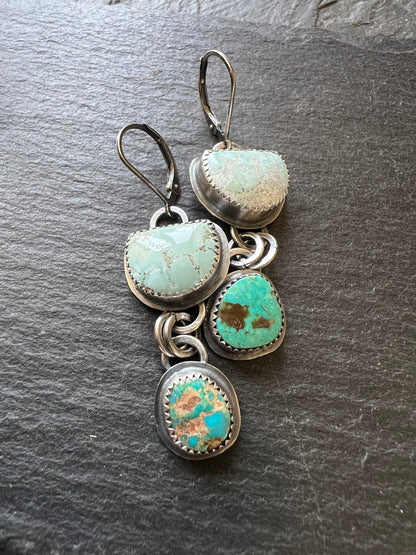 Mismatched turquoise earrings, bezel set earrings set in sterling silver, boho jewellery