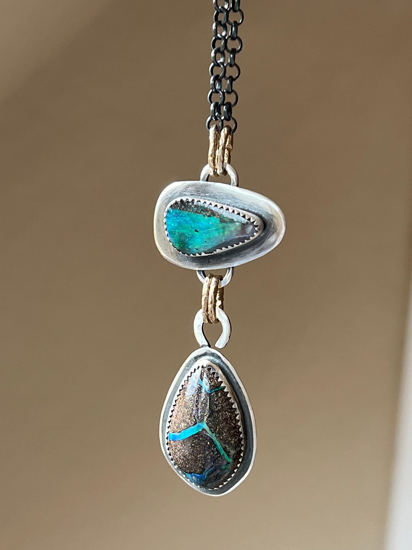 Double boulder opal necklace, sterling silver and opal layering necklace, December birthstone gift