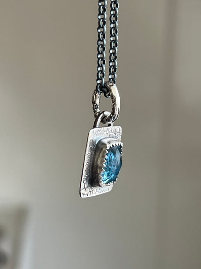 Petite aquamarine necklace, bezel set blue gemstone with sterling silver