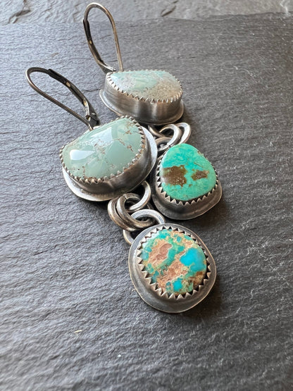 Mismatched turquoise earrings, bezel set earrings set in sterling silver, boho jewellery