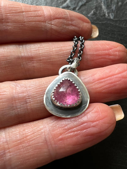 Dainty Pink tourmaline bezel set necklace, bezel set gemstone pink jewellery, petite layering necklace