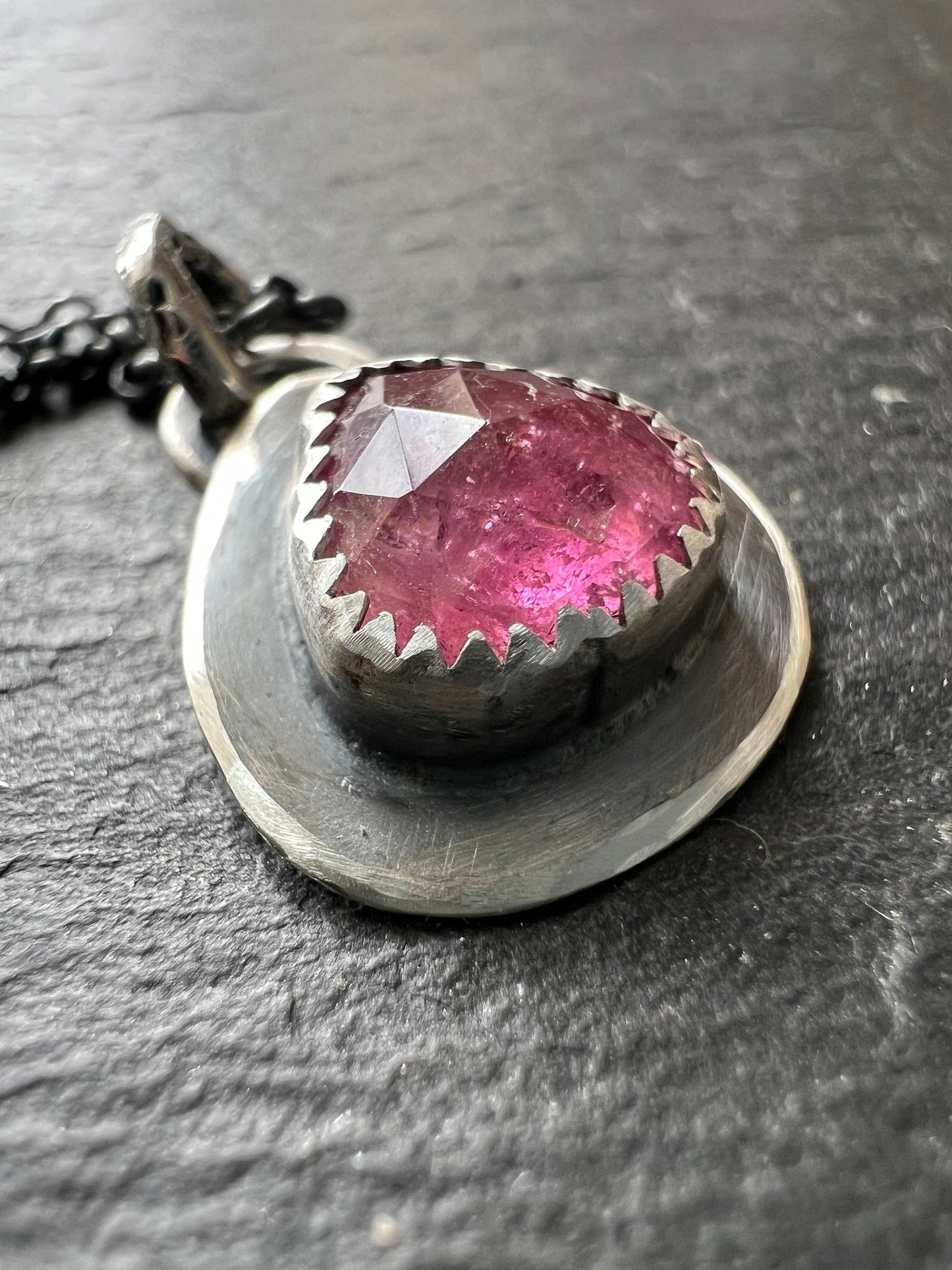 Dainty Pink tourmaline bezel set necklace, bezel set gemstone pink jewellery, petite layering necklace