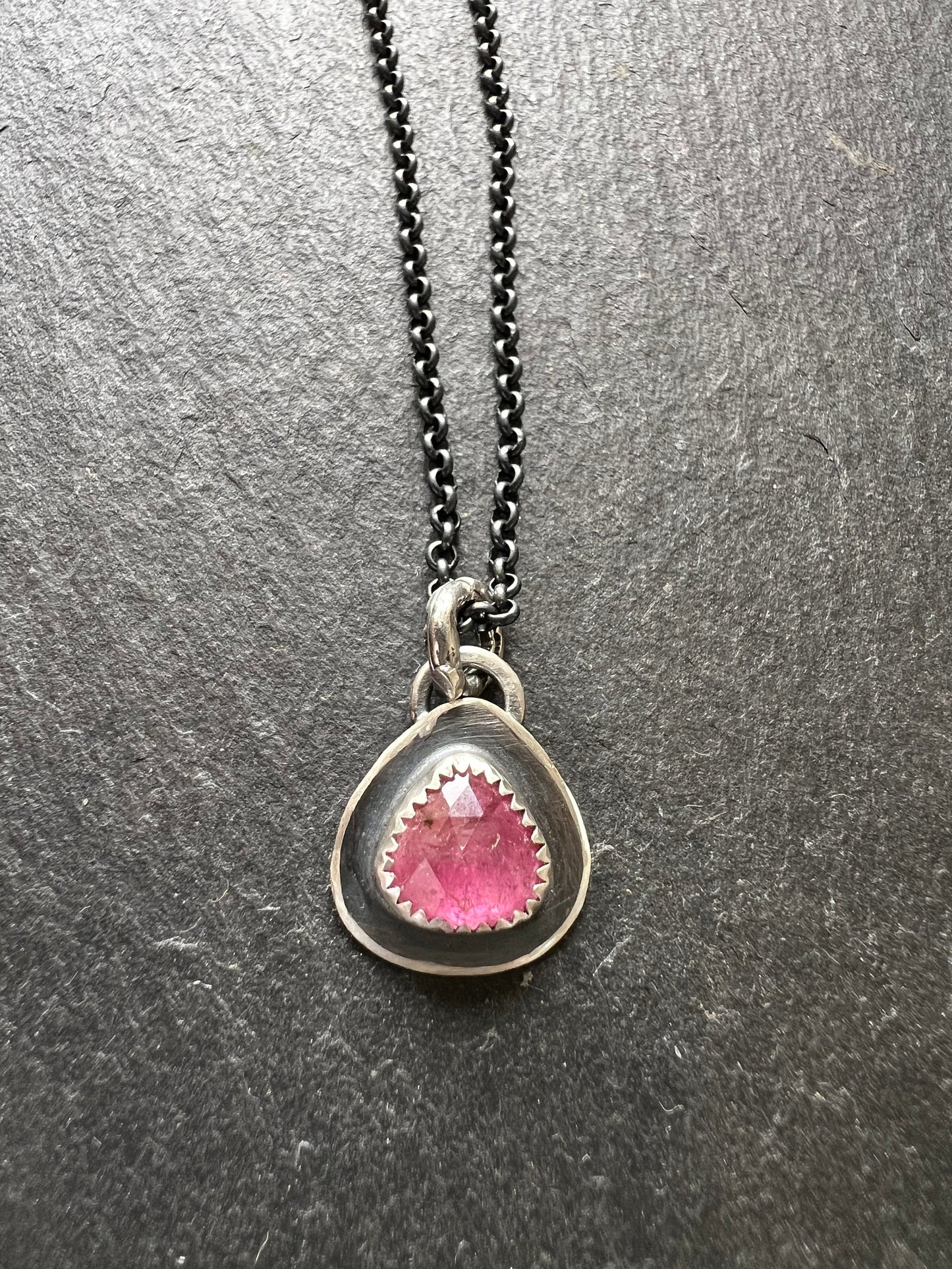 Dainty Pink tourmaline bezel set necklace, bezel set gemstone pink jewellery, petite layering necklace