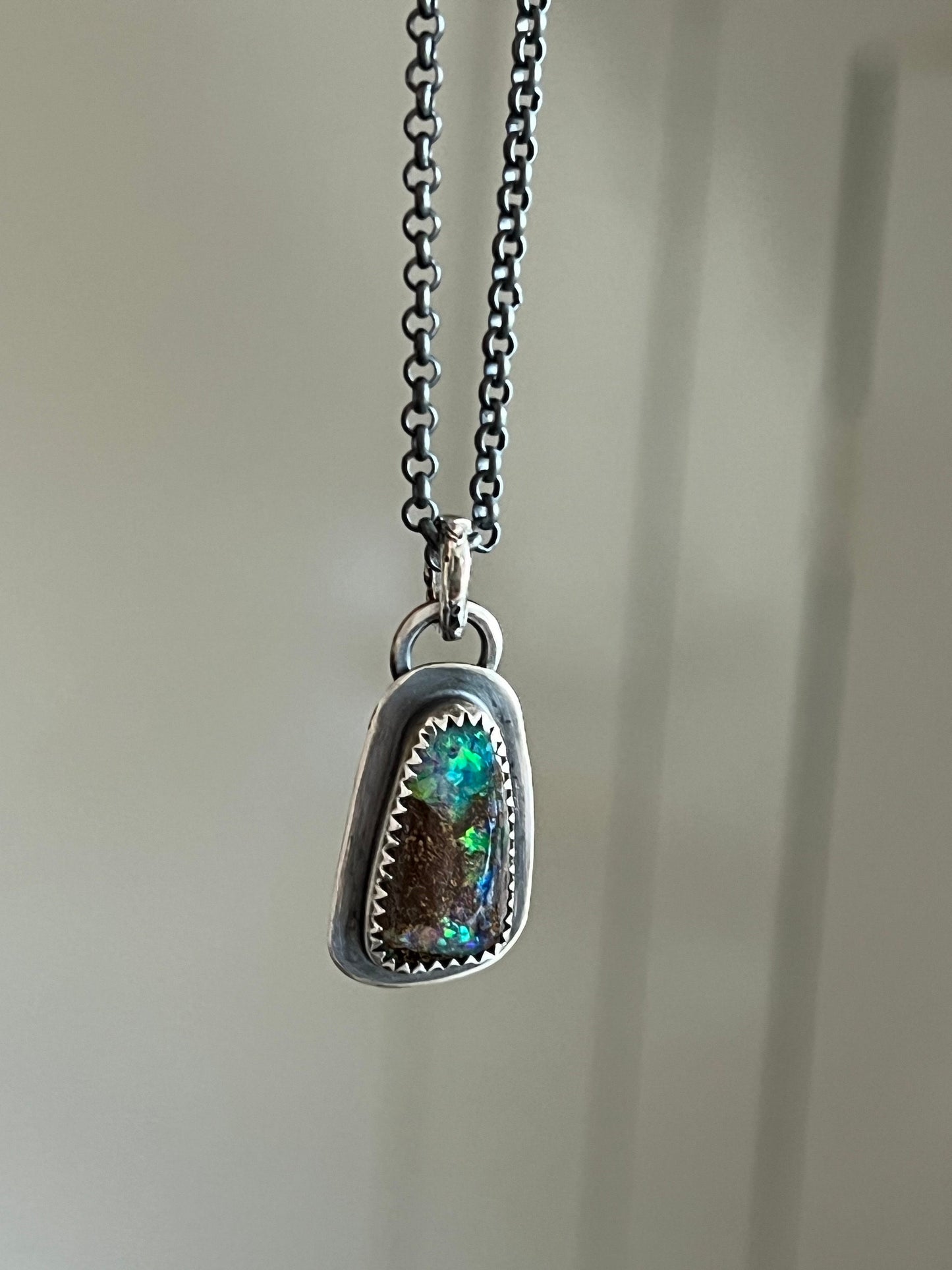 Beautiful boulder opal necklace, blue opal with sterling silver, layering necklace