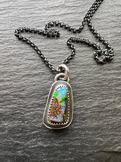 Beautiful boulder opal necklace, blue opal with sterling silver, layering necklace