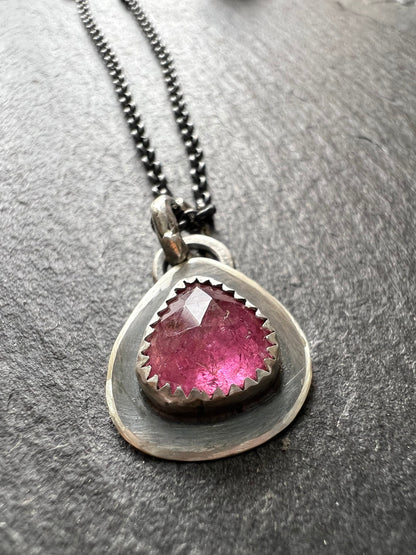 Dainty Pink tourmaline bezel set necklace, bezel set gemstone pink jewellery, petite layering necklace