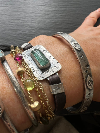 Tourmaline bracelet, 925 Oxidized Sterling Silver gemstone and leather Adjustable Bracelet