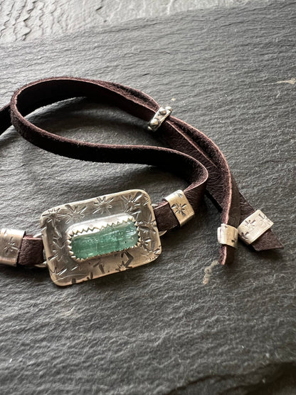 Tourmaline bracelet, 925 Oxidized Sterling Silver gemstone and leather Adjustable Bracelet