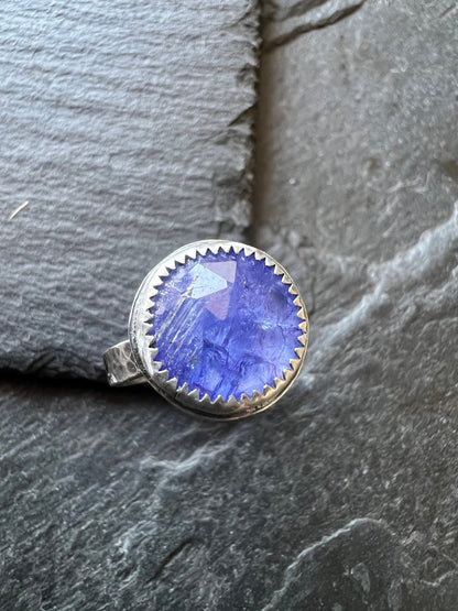 Tanzanite ring set in sterling silver, unique ring for everyday wear, December birthstone gift for her