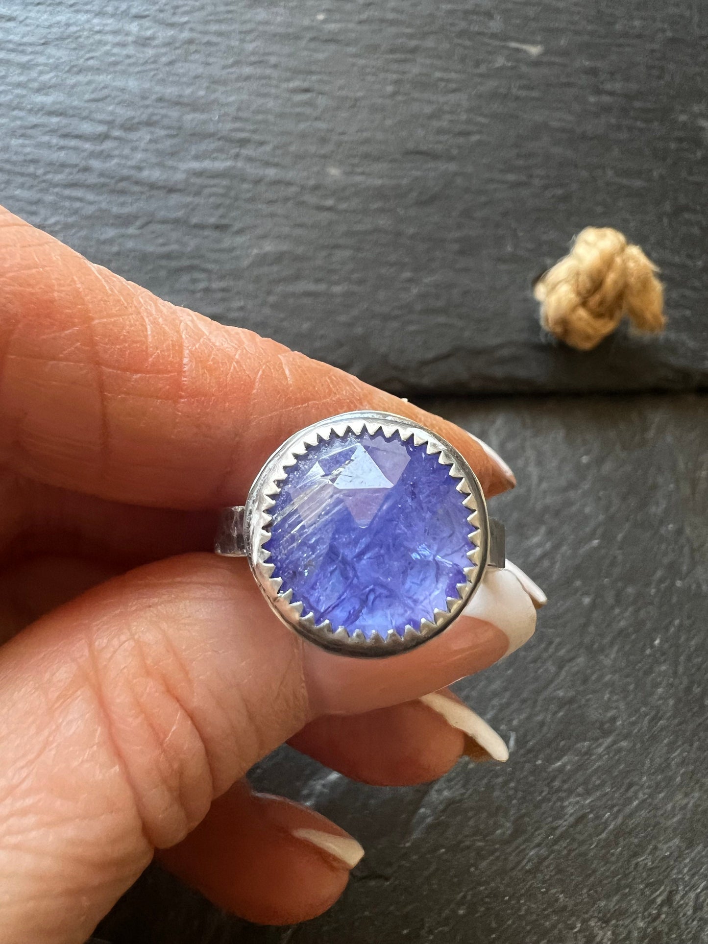 Tanzanite ring set in sterling silver, unique ring for everyday wear, December birthstone gift for her