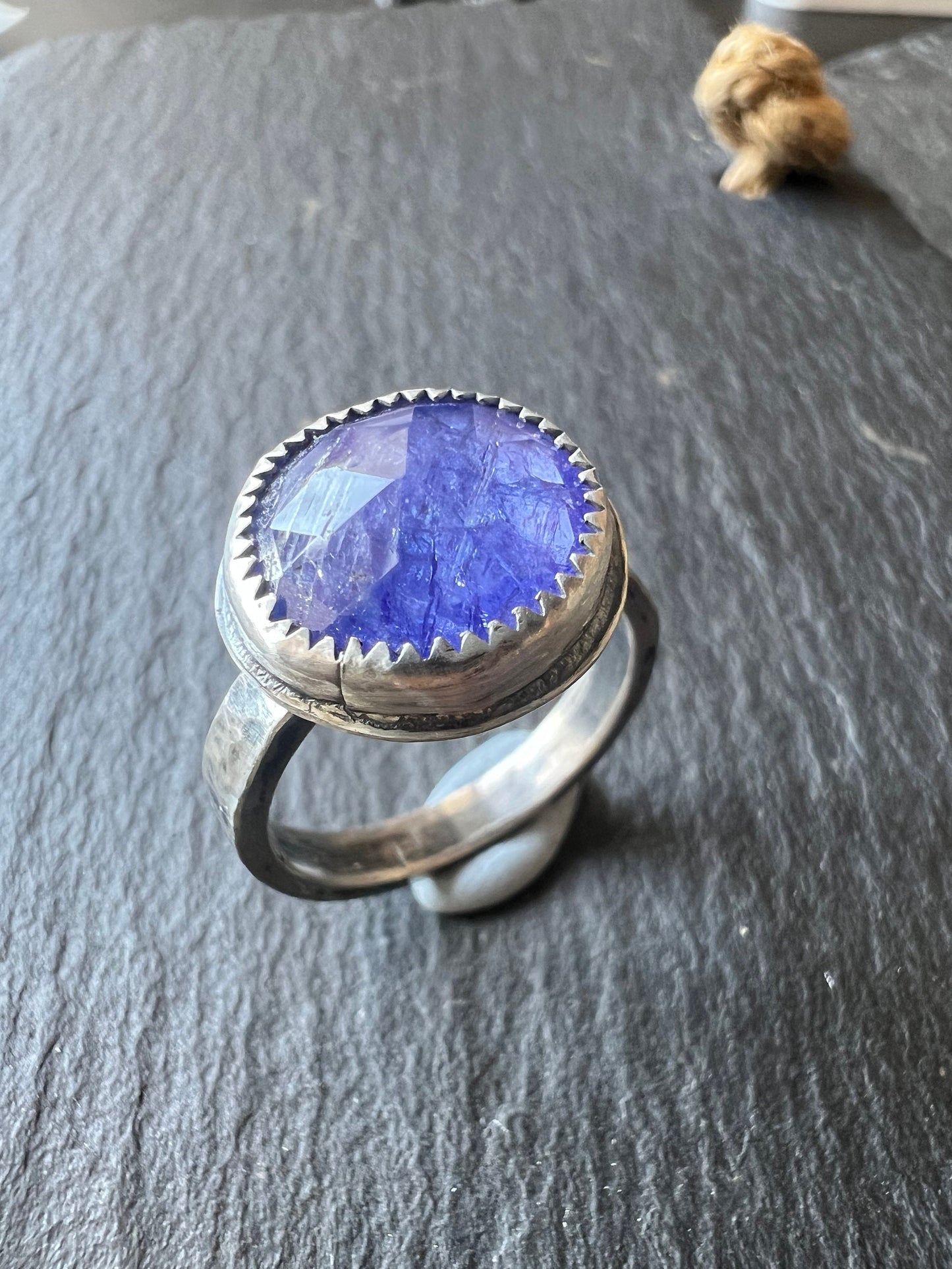 Tanzanite ring set in sterling silver, unique ring for everyday wear, December birthstone gift for her