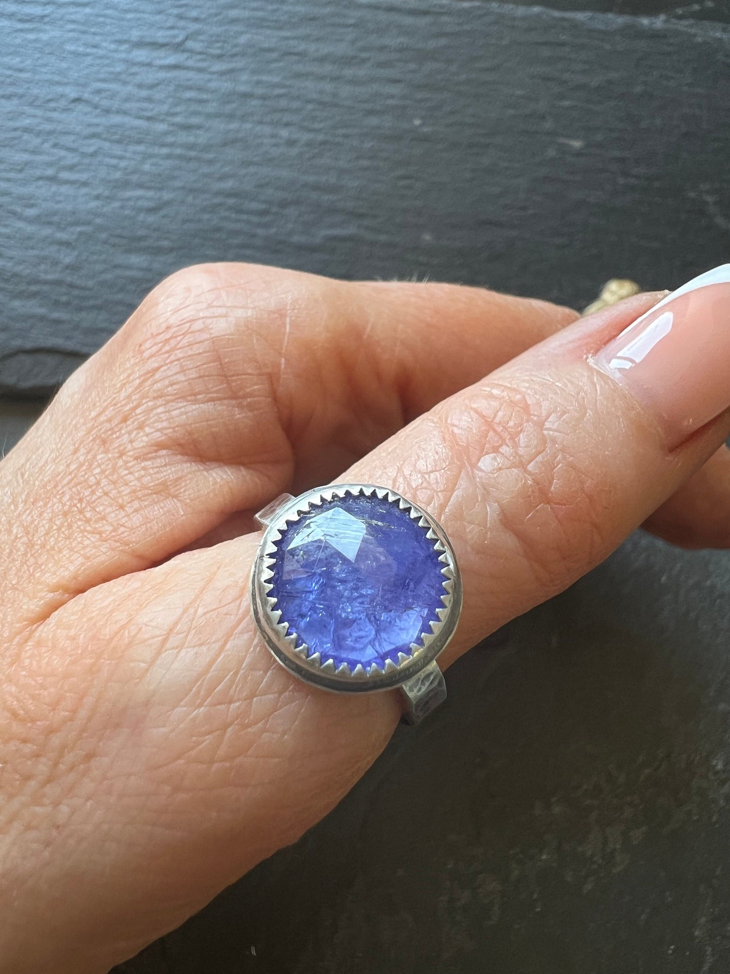 Tanzanite ring set in sterling silver, unique ring for everyday wear, December birthstone gift for her