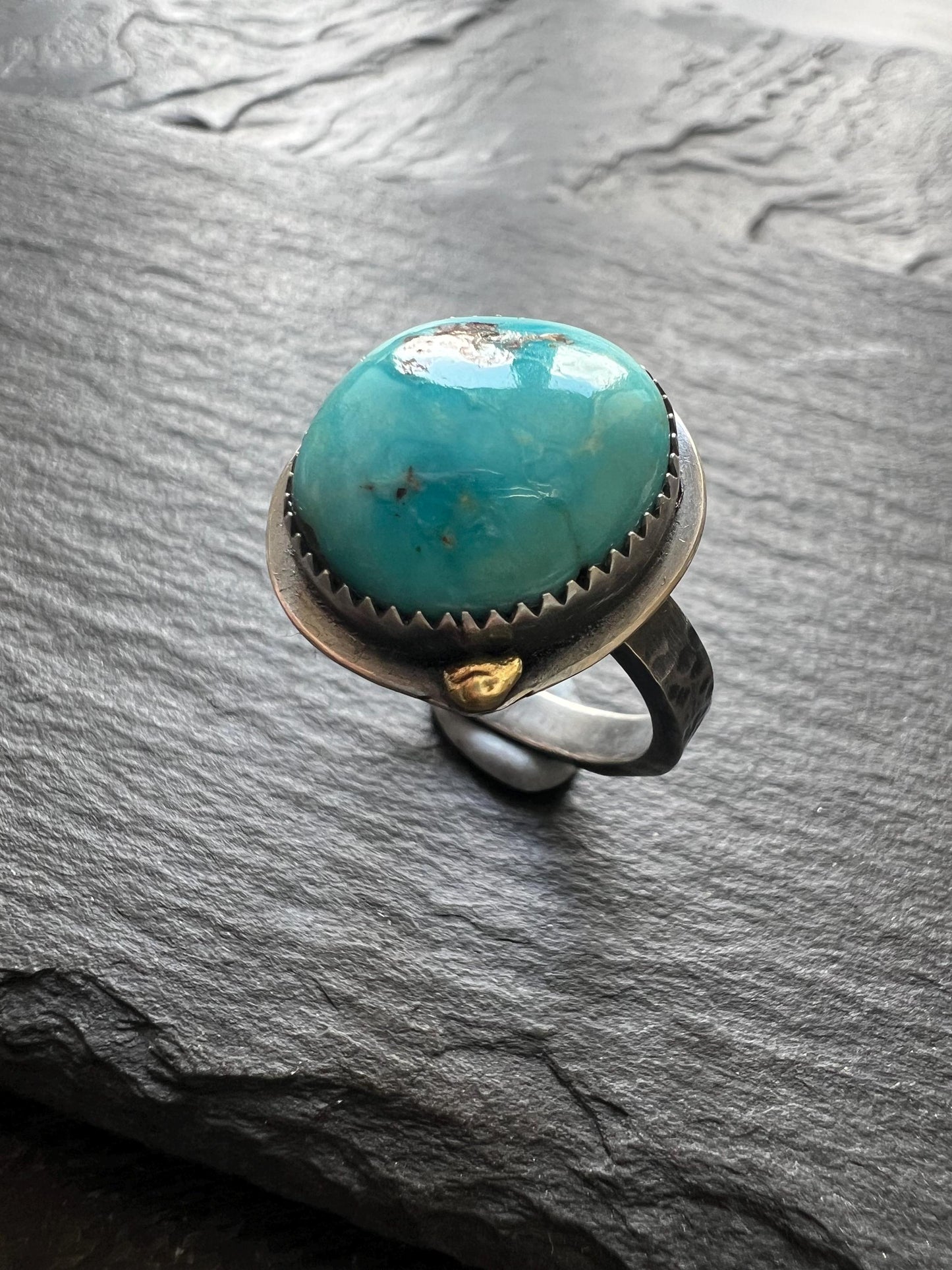 Sierra Nevada Turquoise ring P / 7.34 bezel set charm silver Jewellery, gift for her