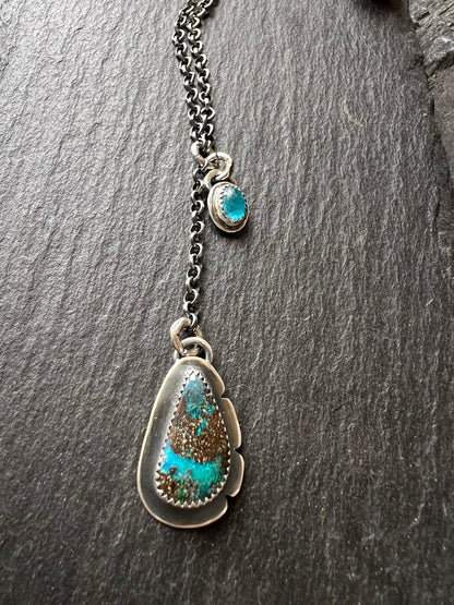 boulder opal and apatite lariat necklace, seascape blue colourful opal stone necklace