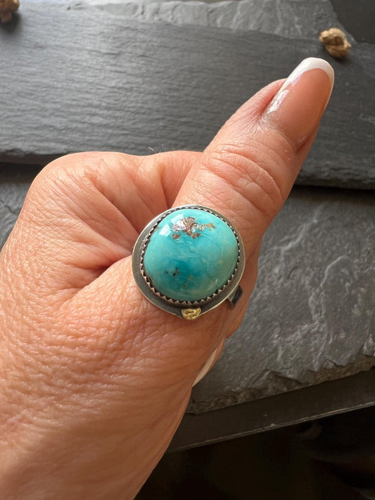 Sierra Nevada Turquoise ring P / 7.34 bezel set charm silver Jewellery, gift for her