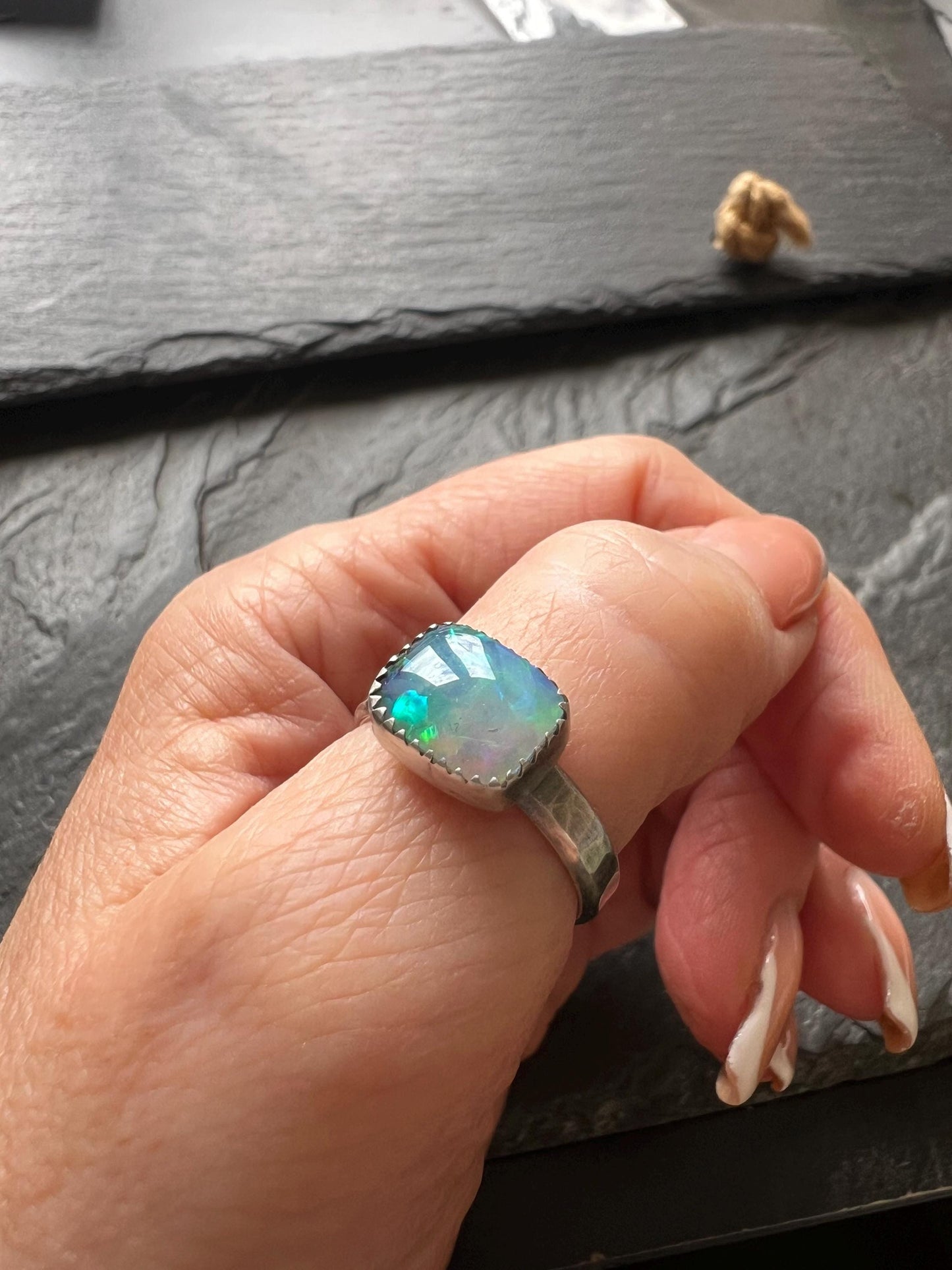 Boulder opal ring