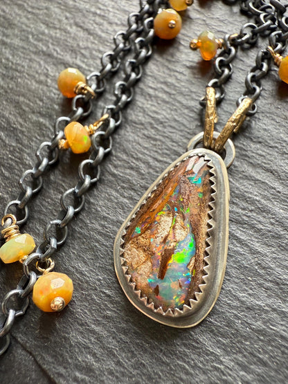 Opal necklace with wire wrapped Ethiopian opals