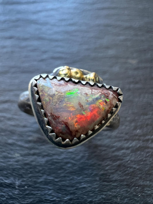 Boulder opal ring size M US 6 1/4, colourful bezel set charm silver Jewellery, gift for her