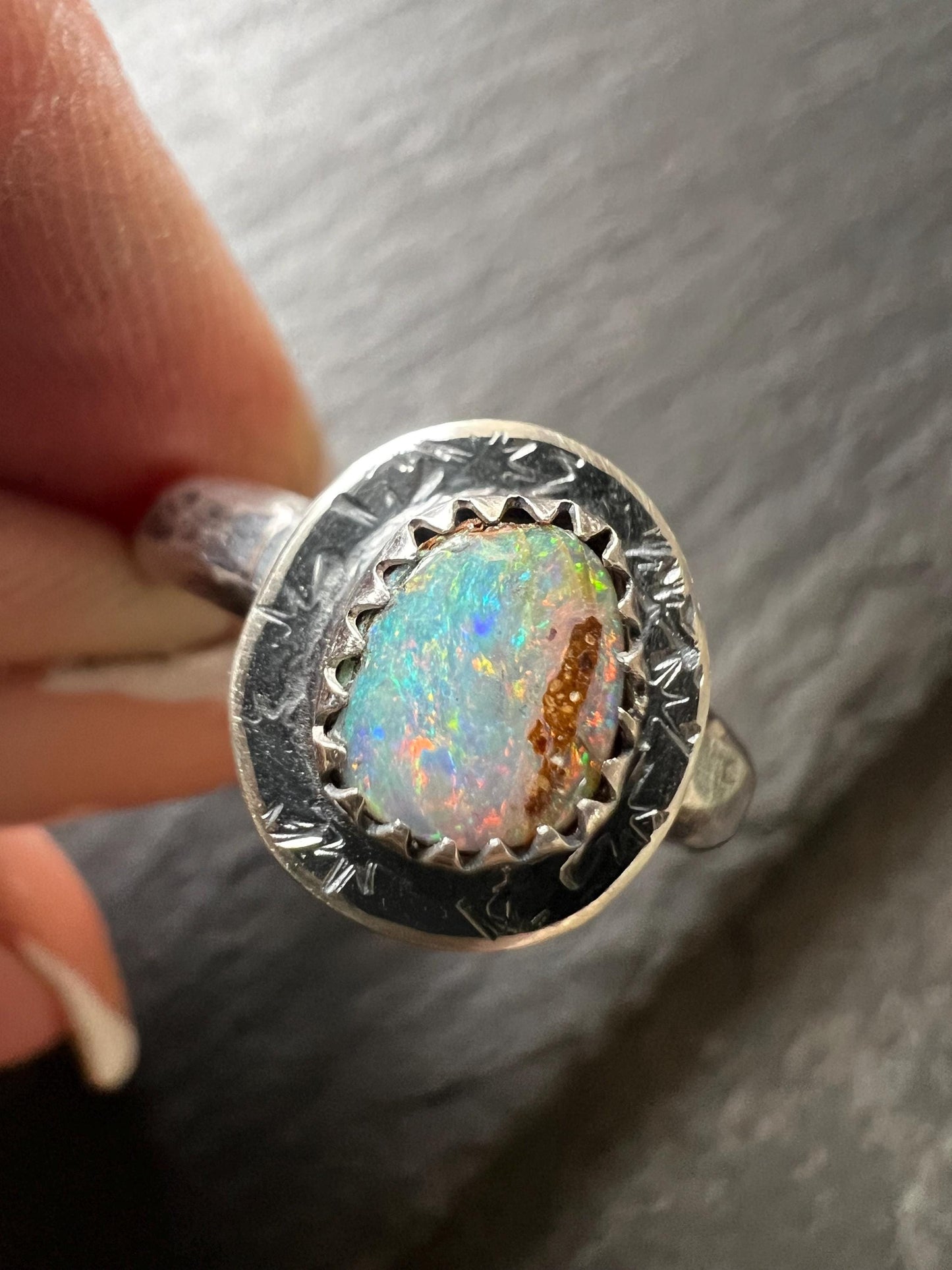 Boulder opal ring